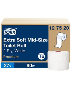 Tork T6 Soft Mid-size Toilet Paper Roll White 127520 (Case/27)