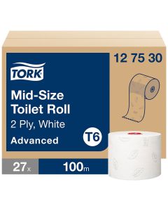 Tork T6 2ply Soft Mid-size Toilet Roll White 100m Advanced 127530 (Case/27)
