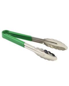 COLOUR CODED S/STEEL TONGS GREEN 23CM