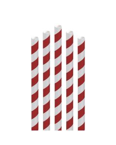 Red & White Striped Paper Straws 200mm x 6mm (Case/10,000)