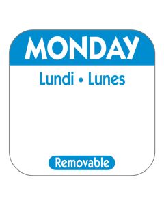 1" SQUARE TRILINGUAL DAY LABEL MONDAY   1000/ROLL