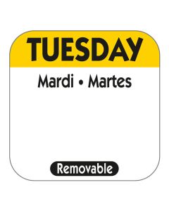 1" SQUARE TRILINGUAL DAY LABEL TUESDAY   1000/ROLL