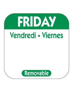 1" SQUARE TRILINGUAL DAY LABEL FRIDAY    1000/ROLL