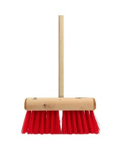 Industrial Stiff Yard Broom 300mm Red Bristles Complete
