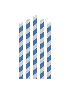 Blue & White Striped Paper Straws 200mm x 6mm (Pack/250)