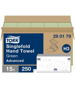 Tork Singlefold Hand Towels Green H3 290179 (Case/3,750)