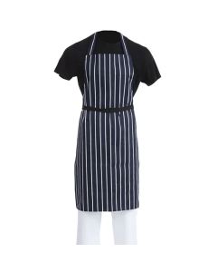 BIB APRON BLUE/WHITE BUTCHERS STRIPE POLYCOTTON