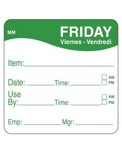 DAY OF WEEK PREP LABELS 51MM FRIDAY/GREEN - 500 PER ROLL