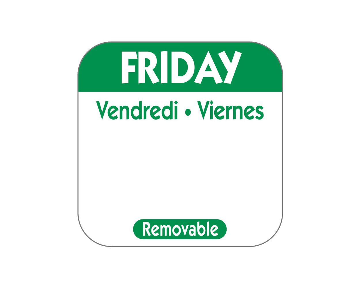 1" SQUARE TRILINGUAL DAY LABEL FRIDAY    1000/ROLL