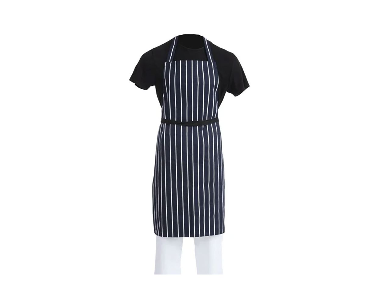 BIB APRON BLUE/WHITE BUTCHERS STRIPE POLYCOTTON