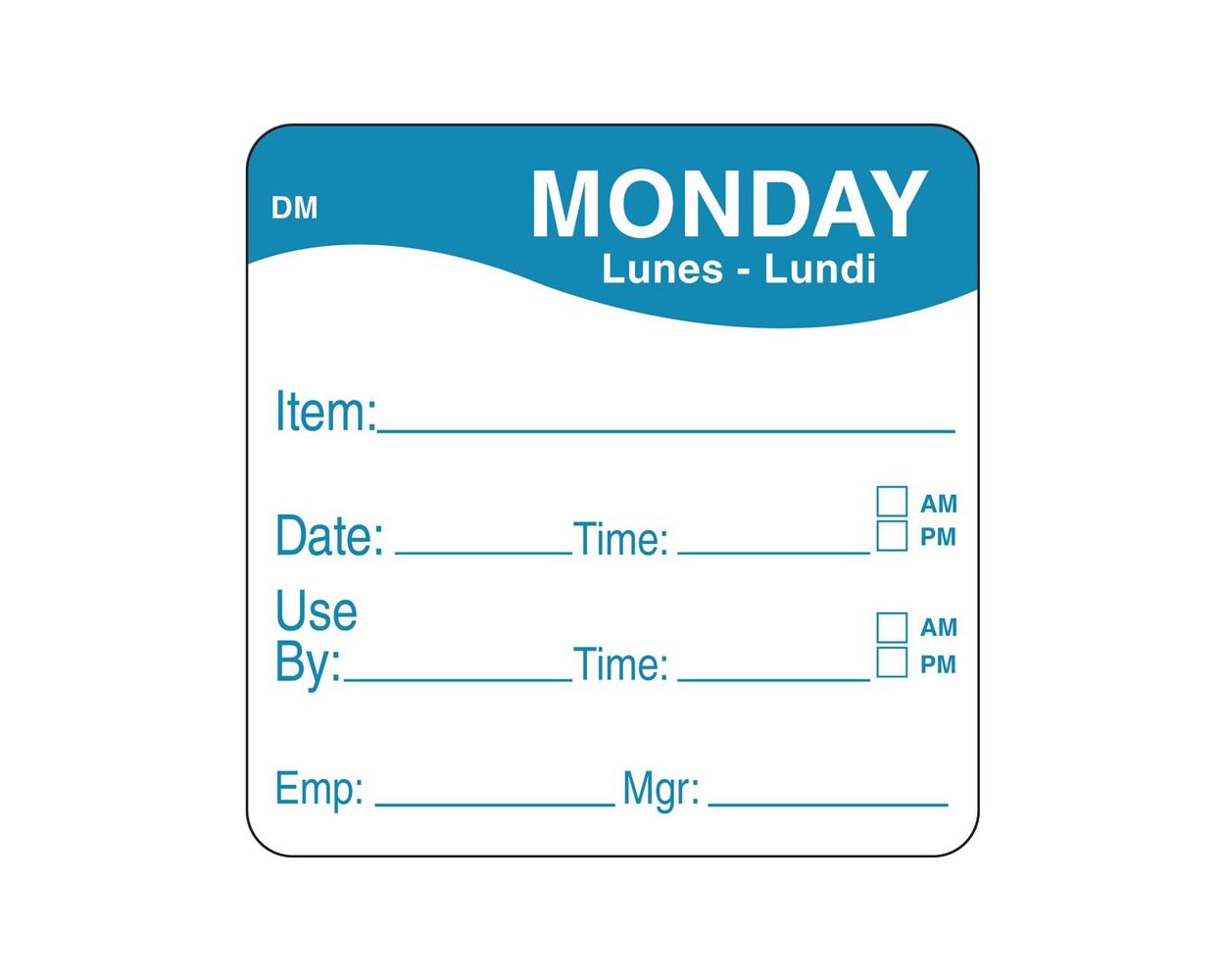 DAY OF WEEK PREP LABELS 51MM MONDAY/BLUE - 500 PER ROLL