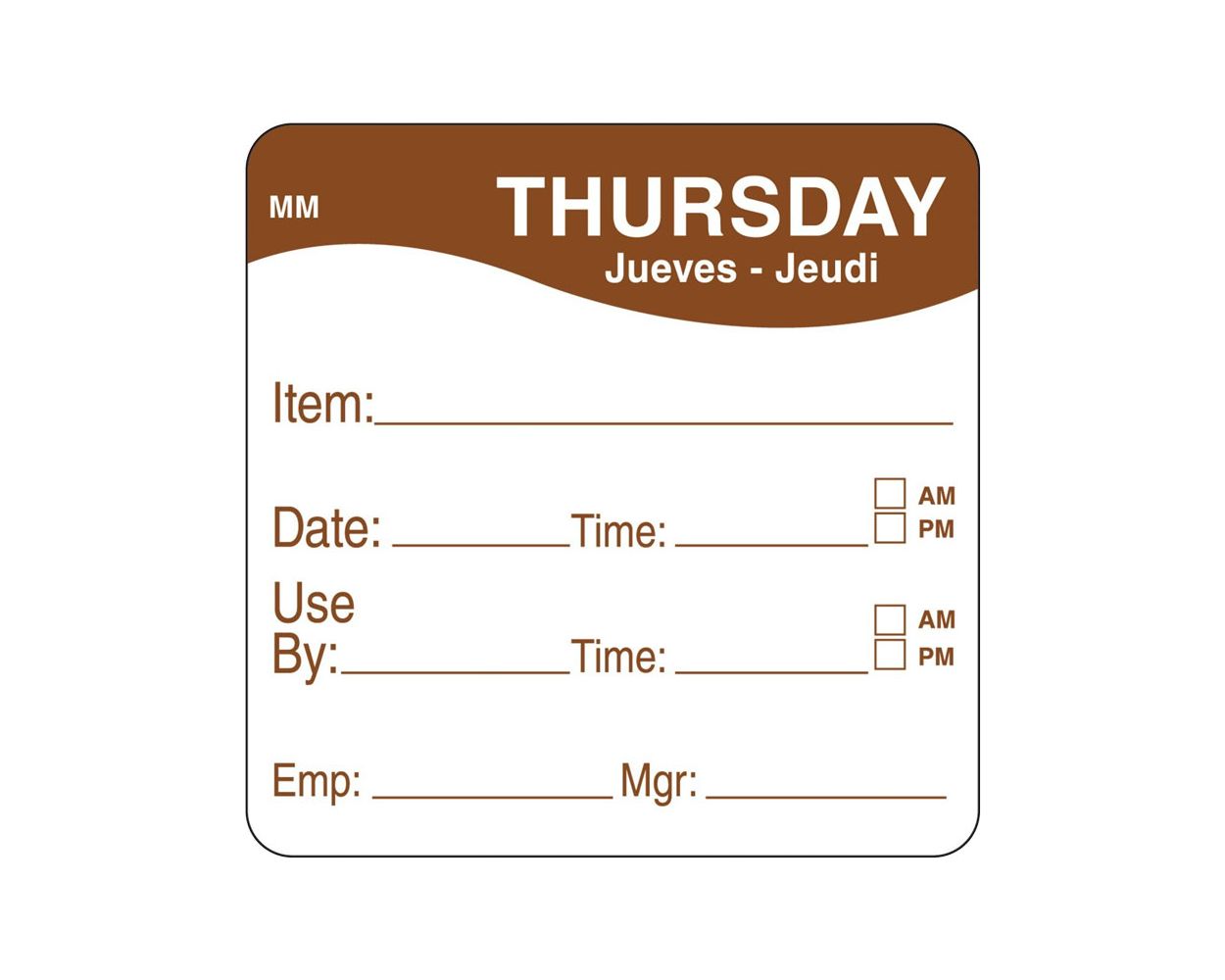 DAY OF WEEK PREP LABELS 51MM THURSDAY/BROWN 500 PER ROLL